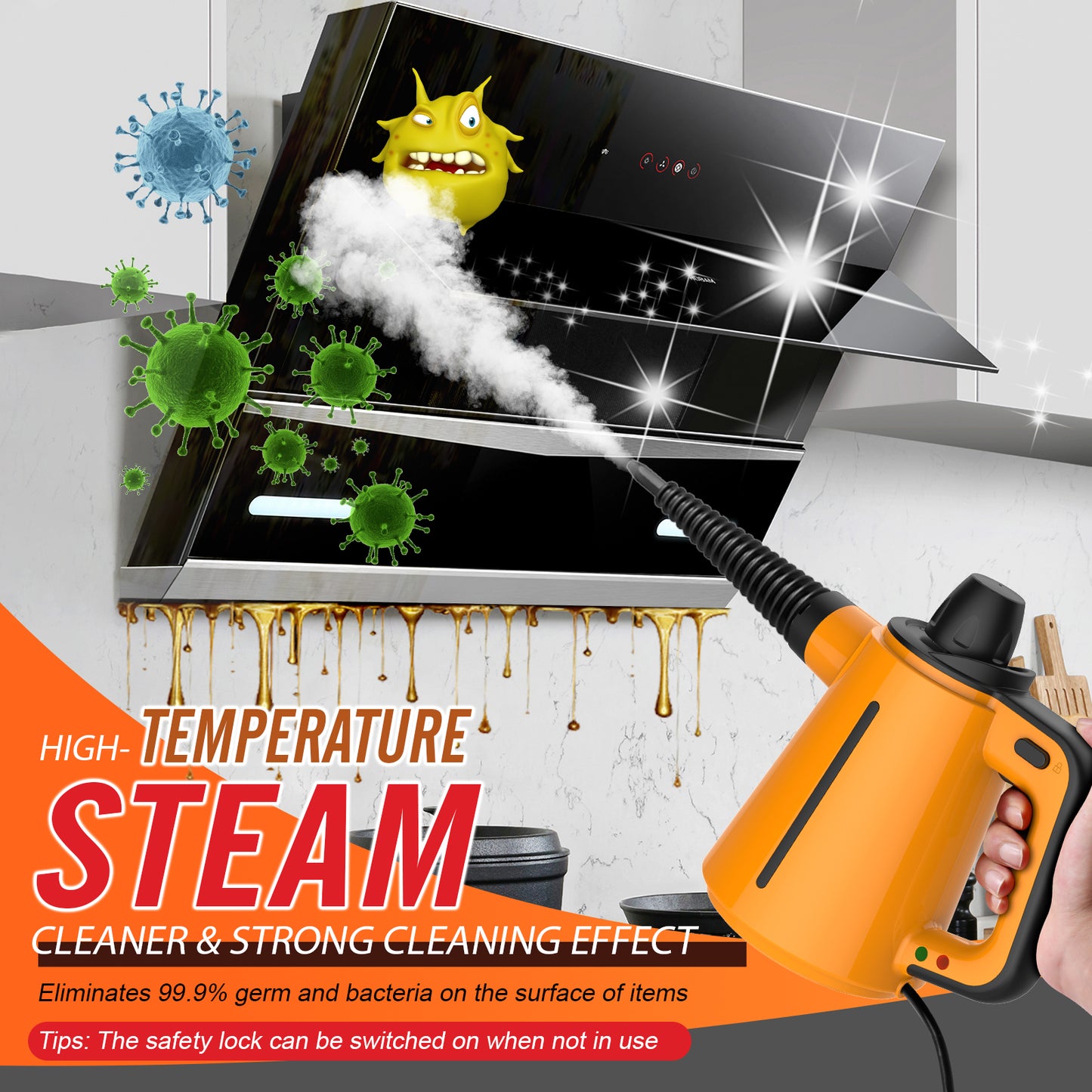 Portable Steam Cleaner,The Home Mini Hand Held Multi Purpose Steamer,Multifunctional Handheld Steam Cleaner 10 Attachments Stain Removal,Curtains,Car,Kitchen Tops & Much More